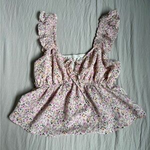 Lush Pink Floral Ruffle Blouse